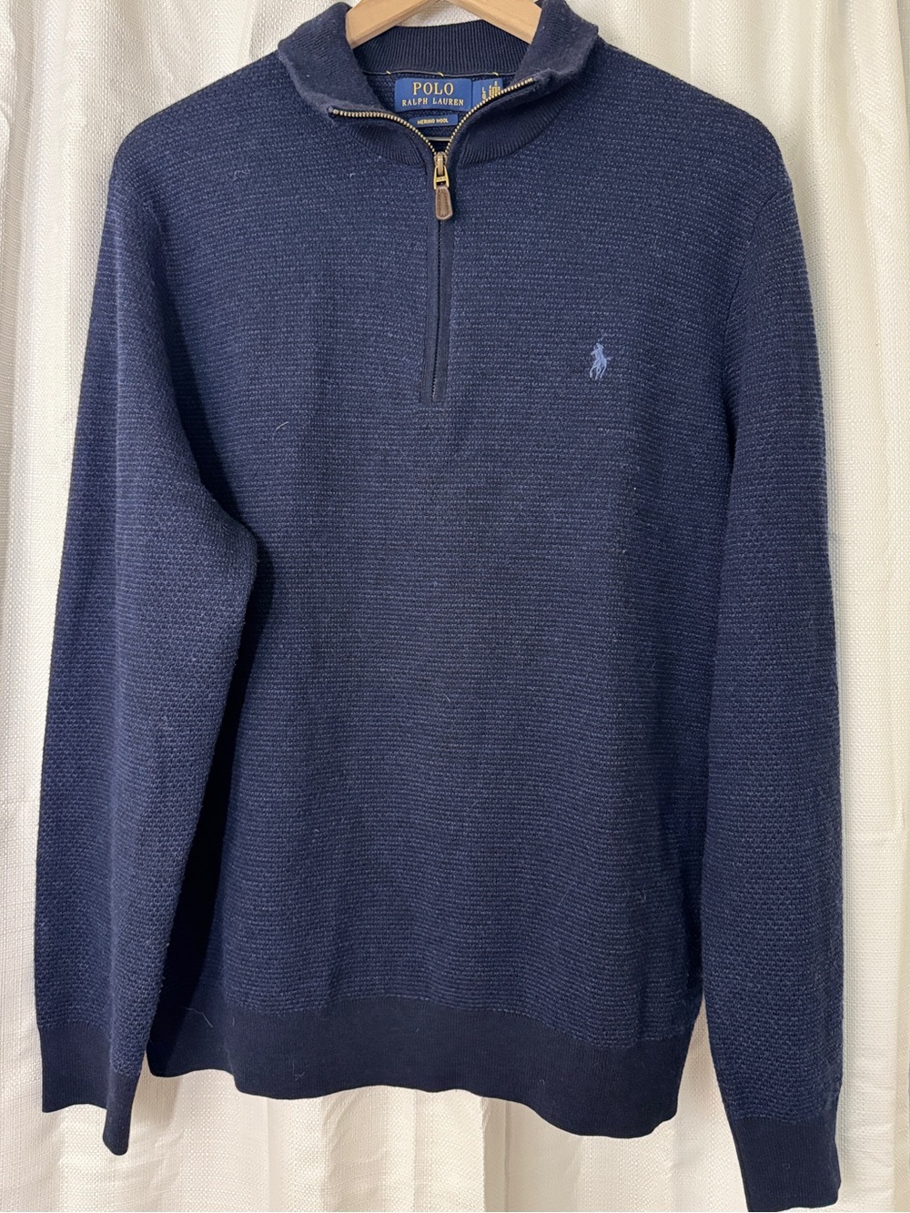Polo by Ralph Lauren Navy Half-Zip Knit Pullover Unisex 100% Merino Wool